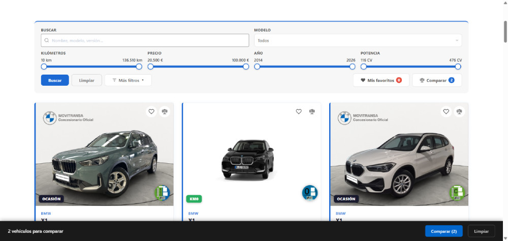 Web de Movitran, BMW Ocasión, proyecto desarrollado por Manuel Camacho