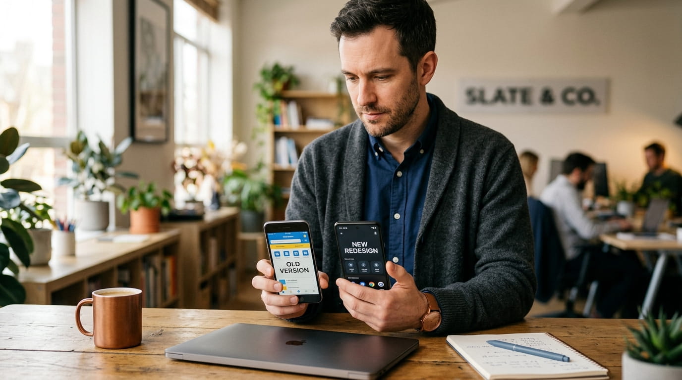 Comparando una app antigua y una renovada en dos móviles cuándo actualizar o rehacer una app móvil antigua