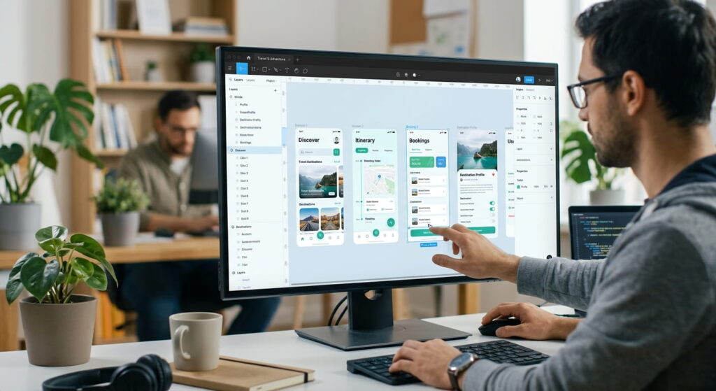 Diseño de la interfaz UXUI de una app móvil en pantalla